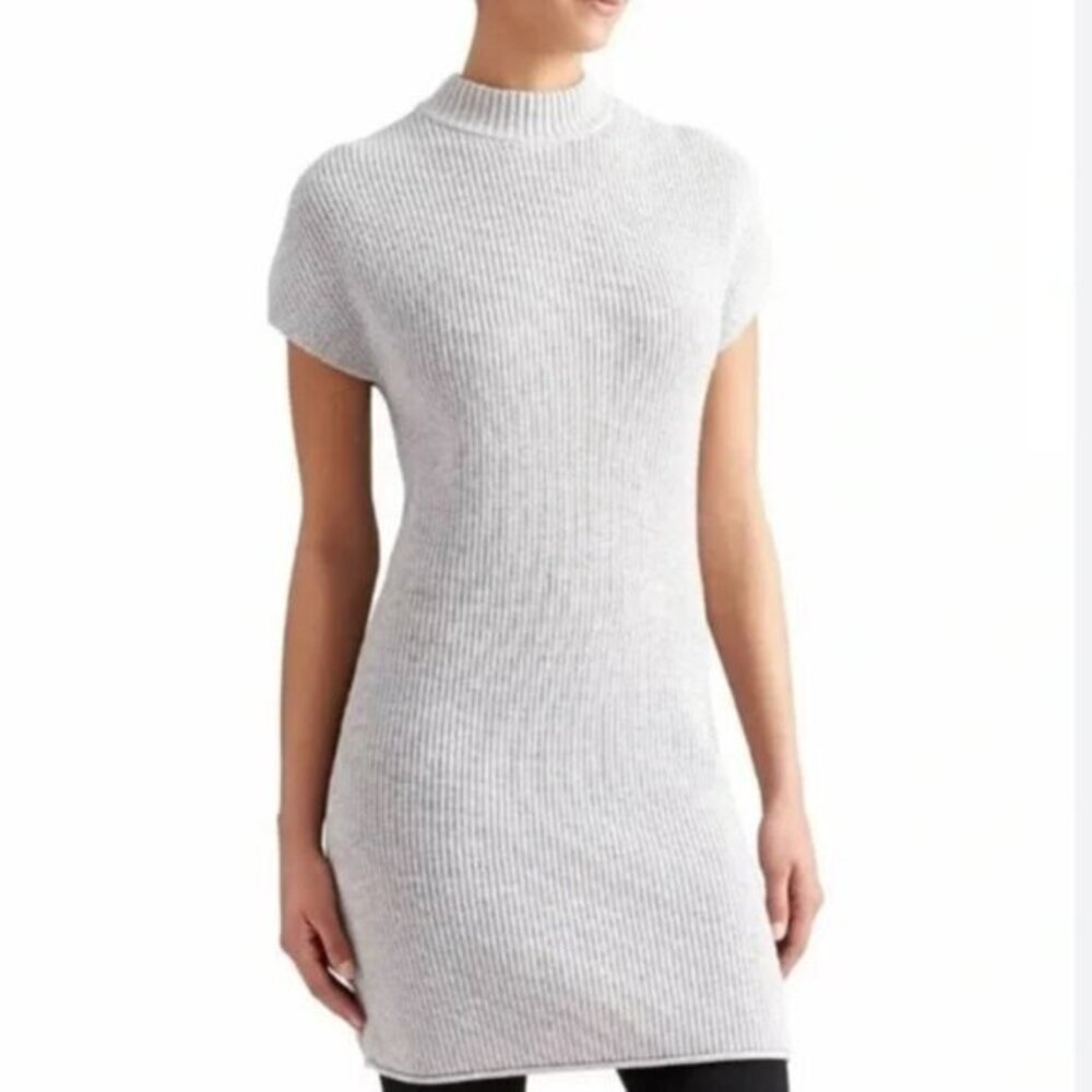 Athleta Ribbed Pinewood Sweater Dress in Gray Extra Fine Merino Wool Size Large